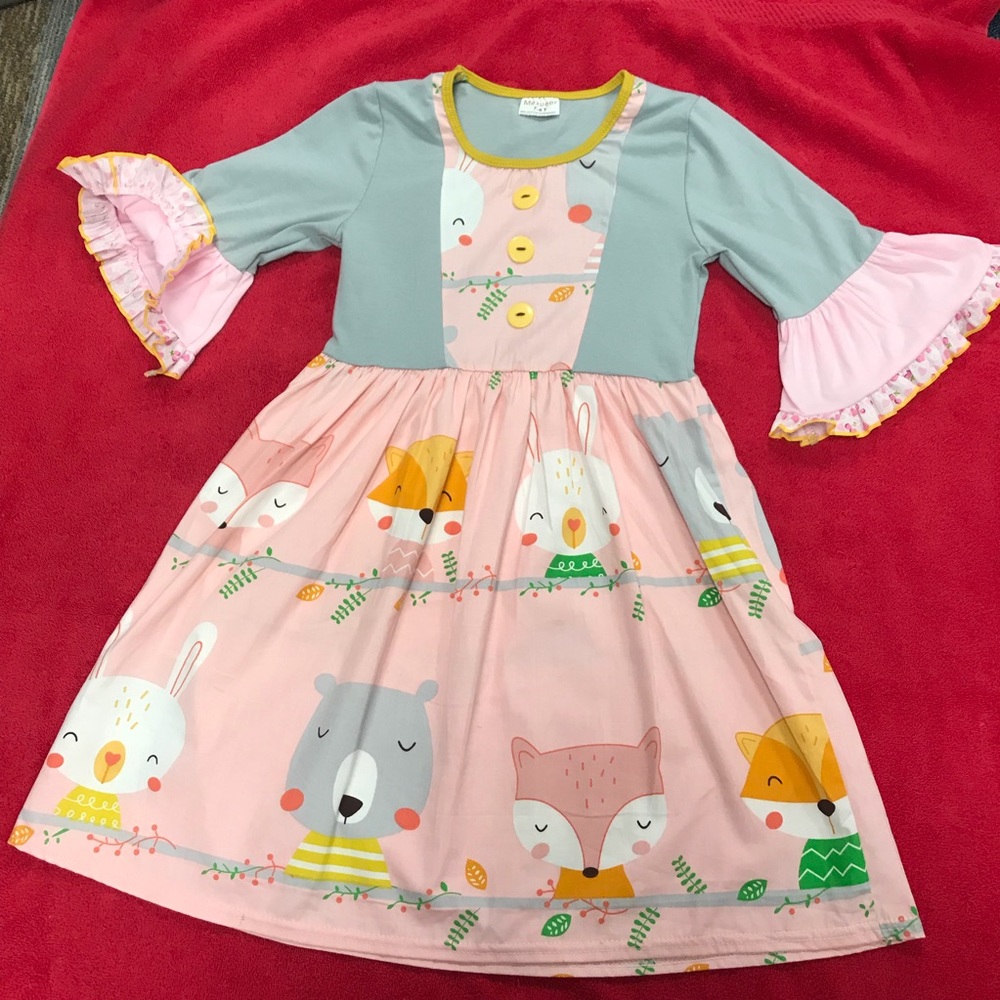 NWT Forest Animals Patchwork Bell Sleeve Dress